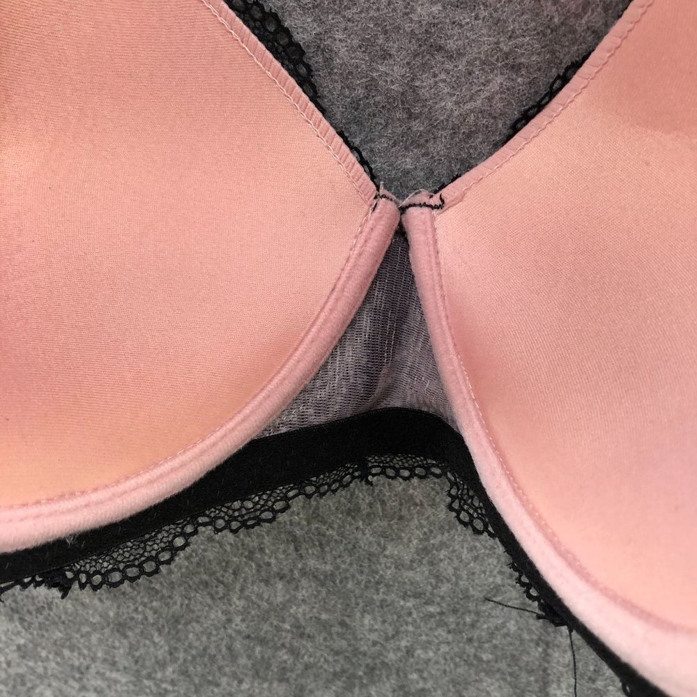 Prima Valentina Plunge Bra Black Blush Pink Lace Layer Size 40DD Lined Racerback - Picture 9 of 12